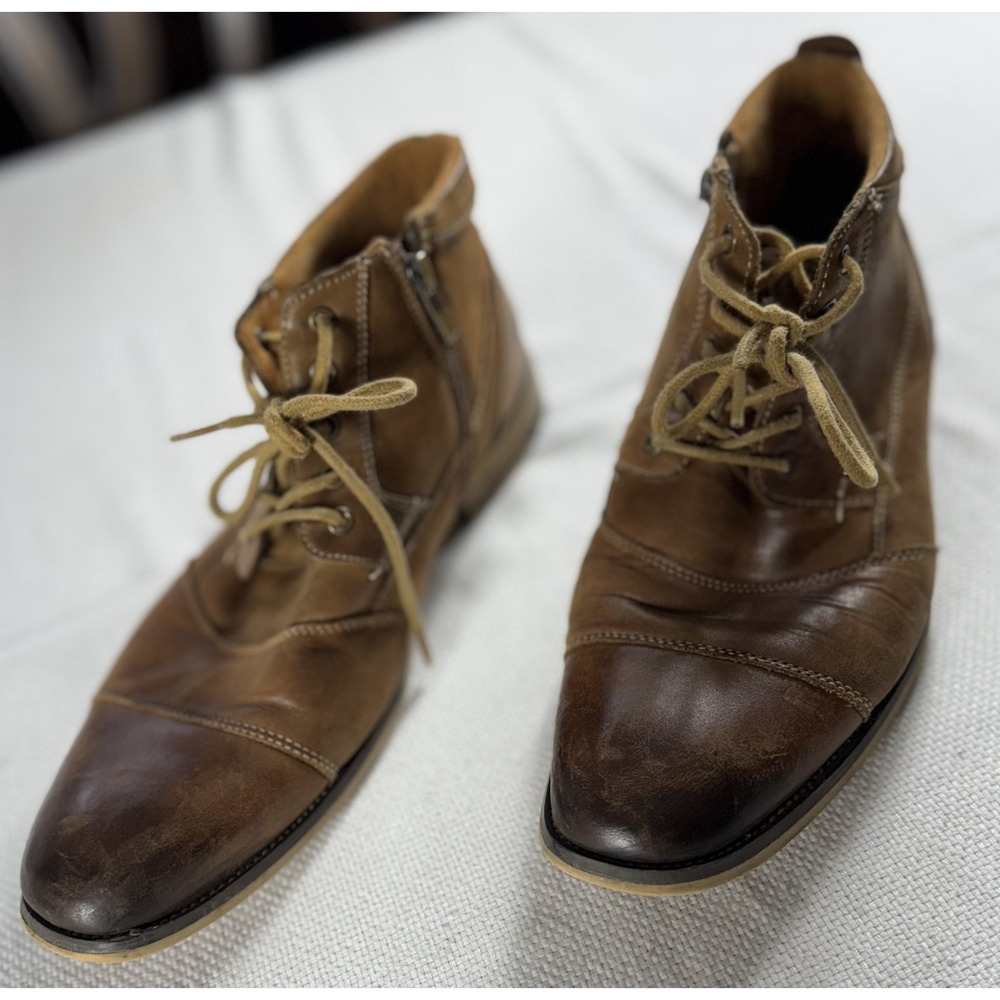 Steve Madden Boots Mens Size‎ 9.5 Leather Jabbar Lace Up Zipper Casual Shoes